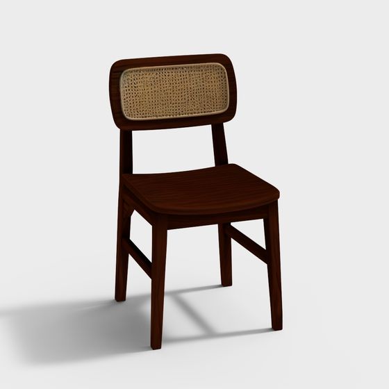 Rattan Back Chair 3D model for Vintage Interiors