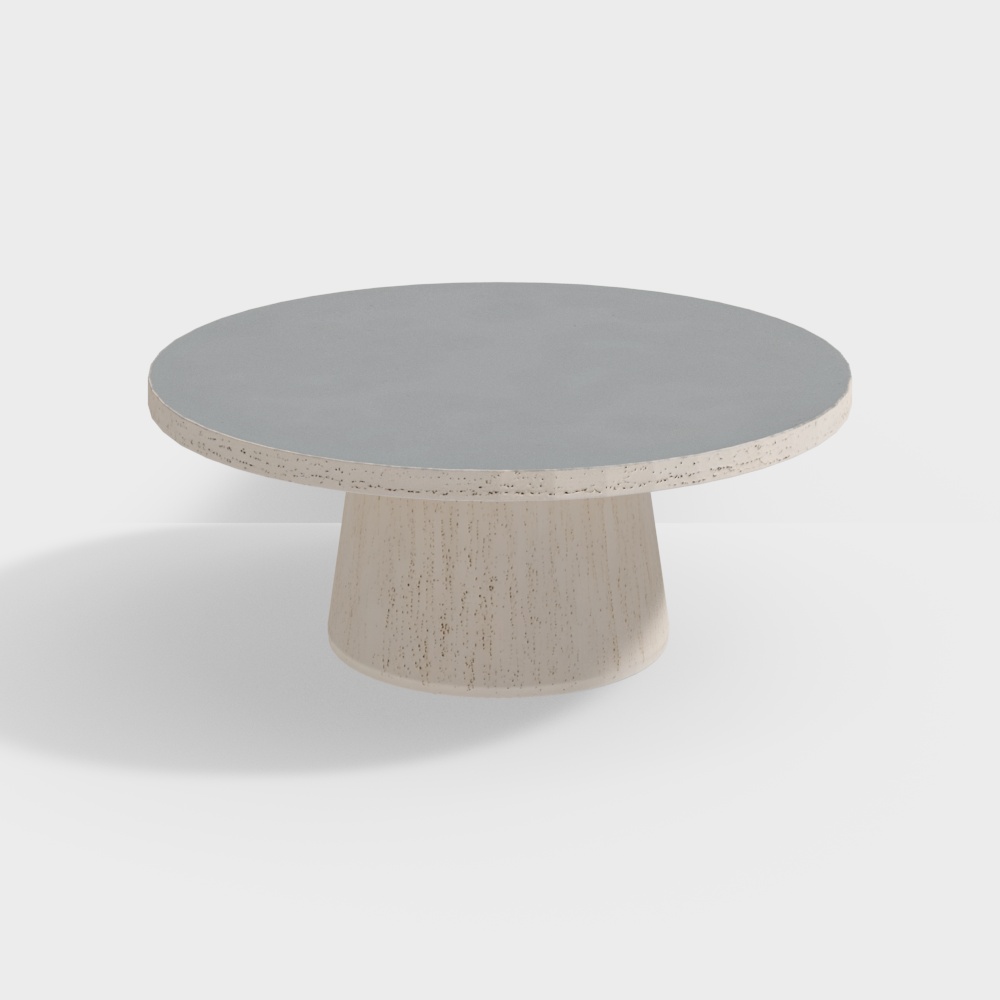 Table basse ronde sur pied en résine faux travertin Willy