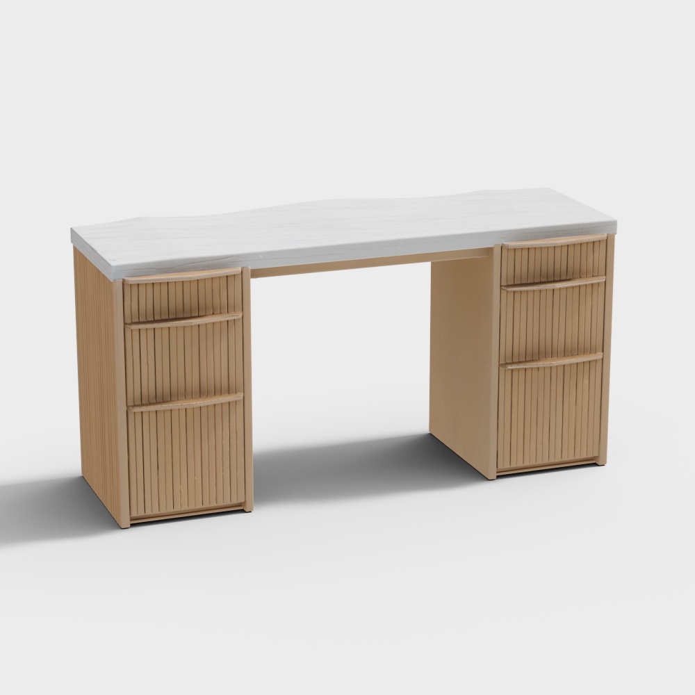 Batten Natural Oak Wood Console Desk