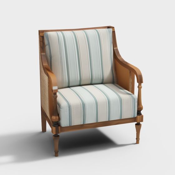 Striped Armchair Vintage Elegance 3D model