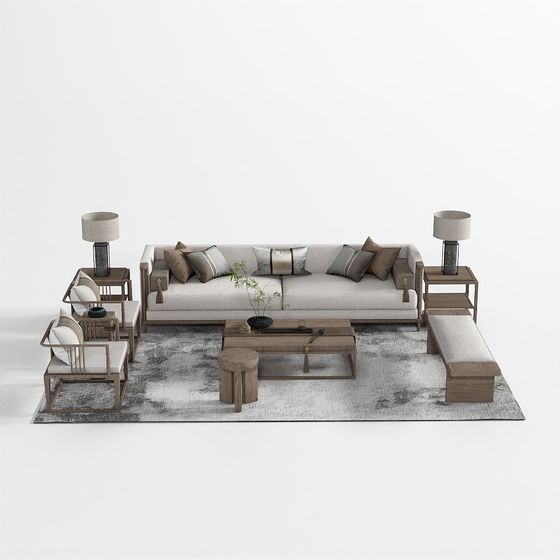 Stylish Urban Living Room Set 3D model