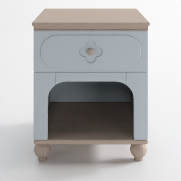 Elegant Low-Poly Bedside Table 3D Model – Light Blue & Wood