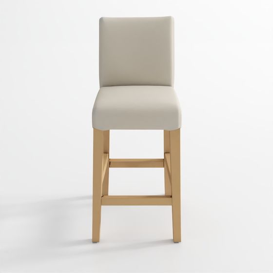 Lowe ivory upholstered counter stool with natural wood legs