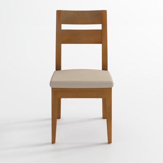 Basque Light Brown Wood Dining Side Chair with Natural Cushion