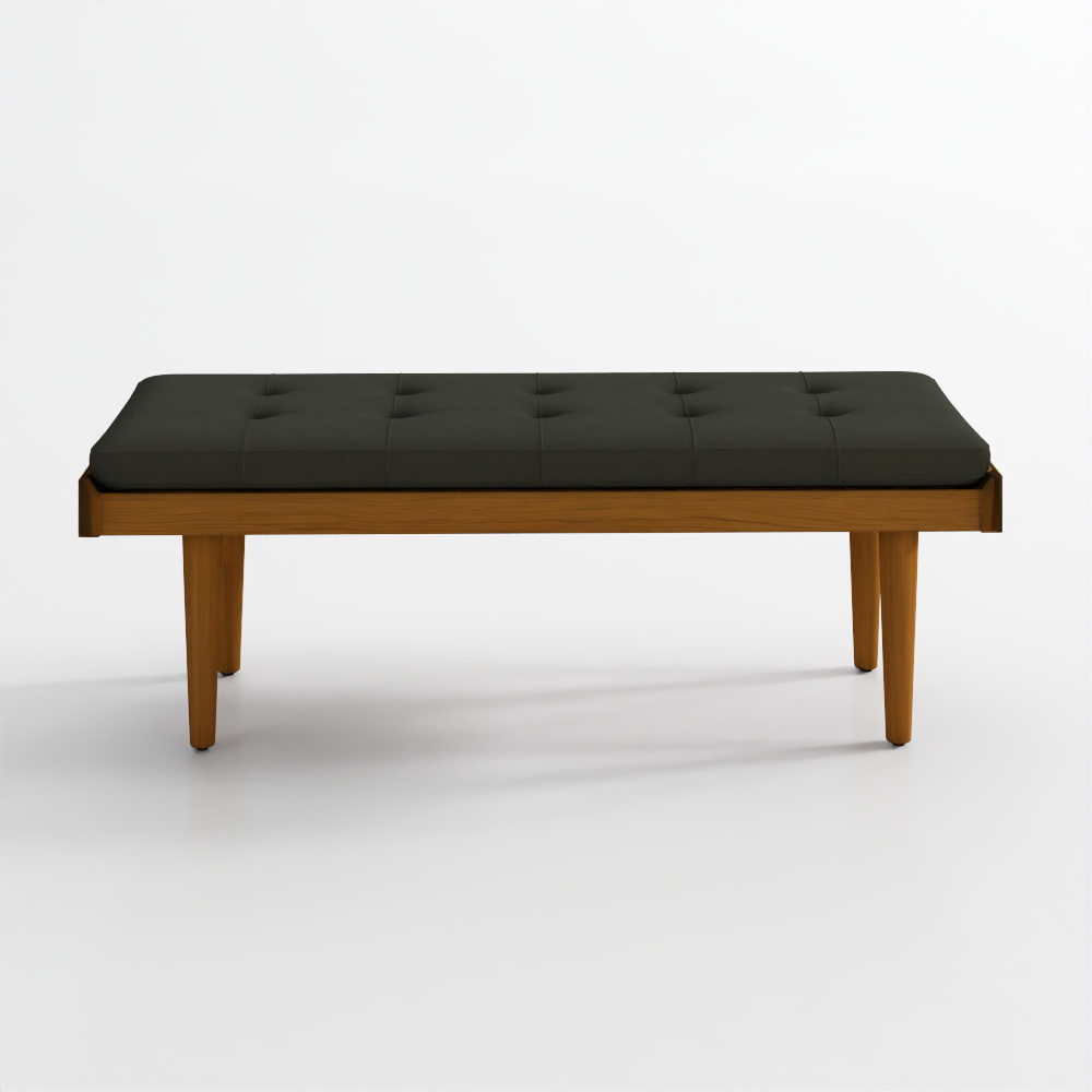 Tate walnut slatted bench with charcoal cushion