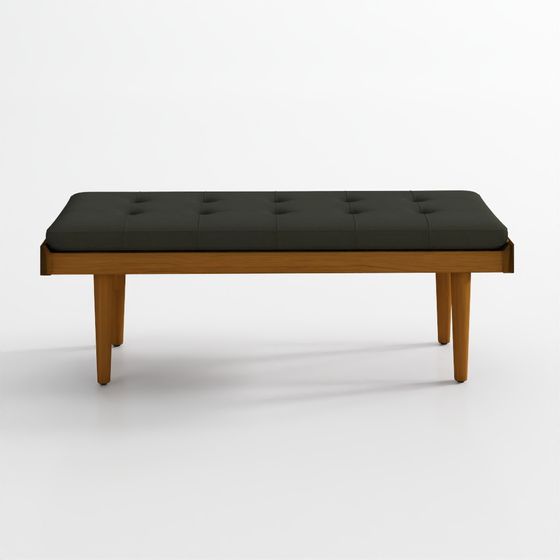 Tate walnut slatted bench with charcoal cushion