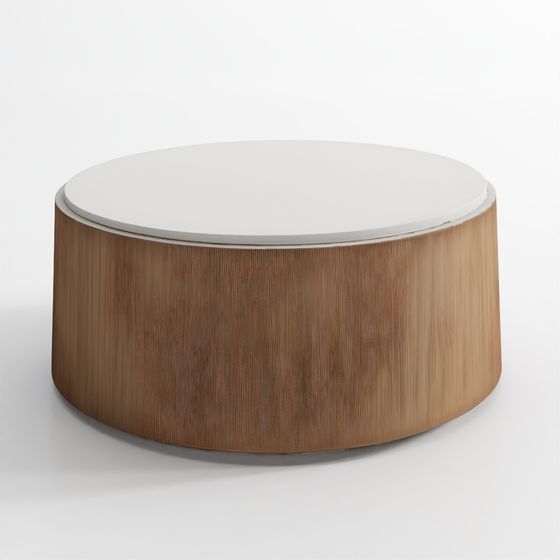 Troupe Marble and Natural Pine Wood Round Coffee Table