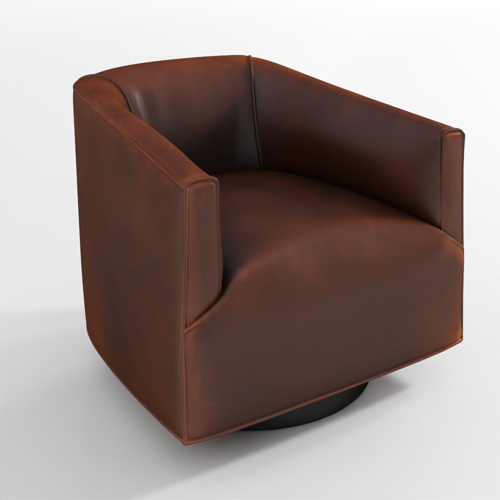 1950s Italian Shelter Arm Leather Swivel Chair