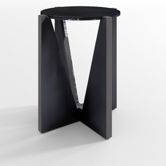 Miro Black Marble Round End Table with Black Ebony