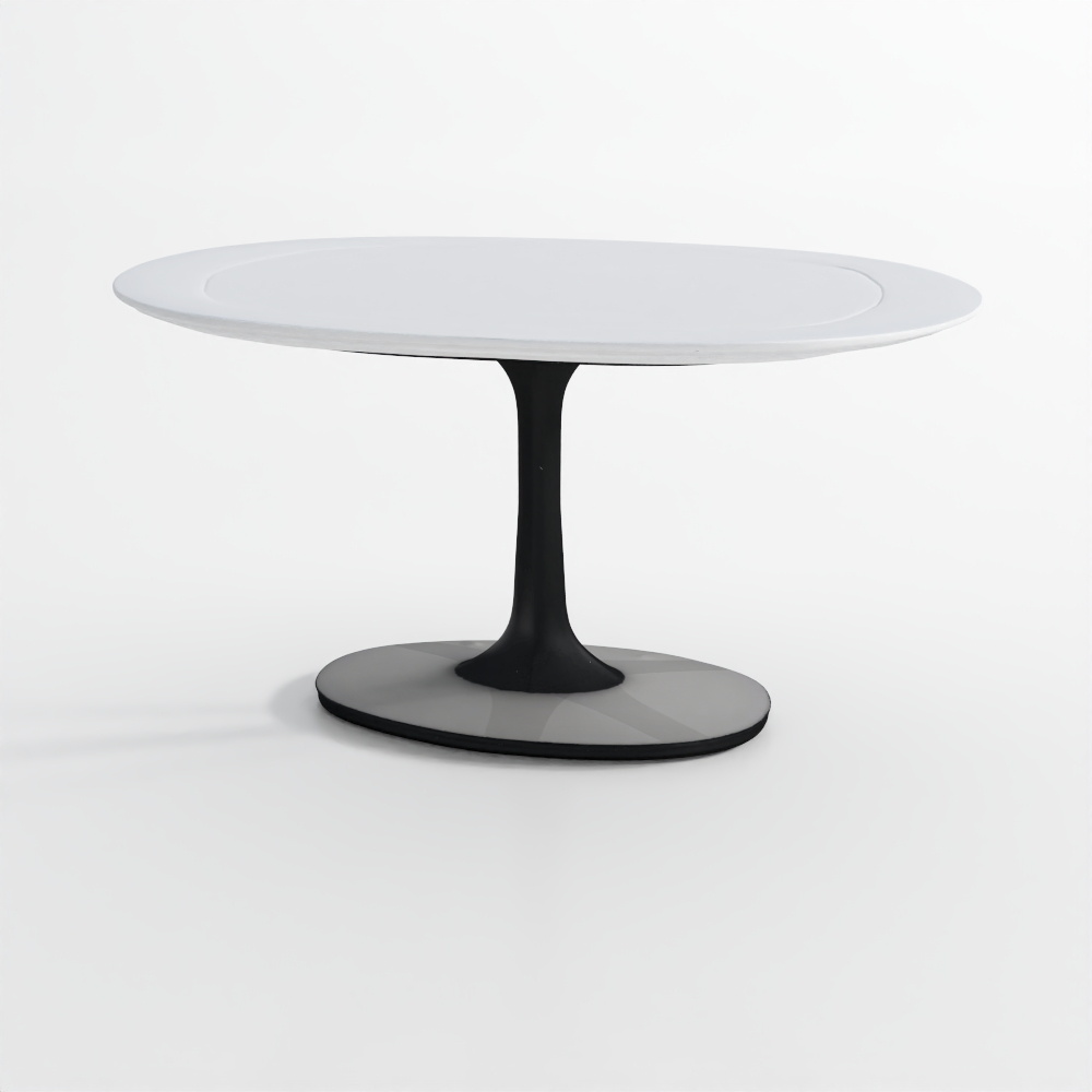 Nero 60 Oval White Marble Top Dining Table with Maple