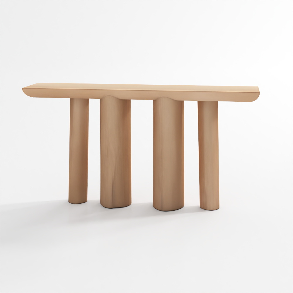 Bomen Asymmetrical Brown Oak Wood 66 Console Table