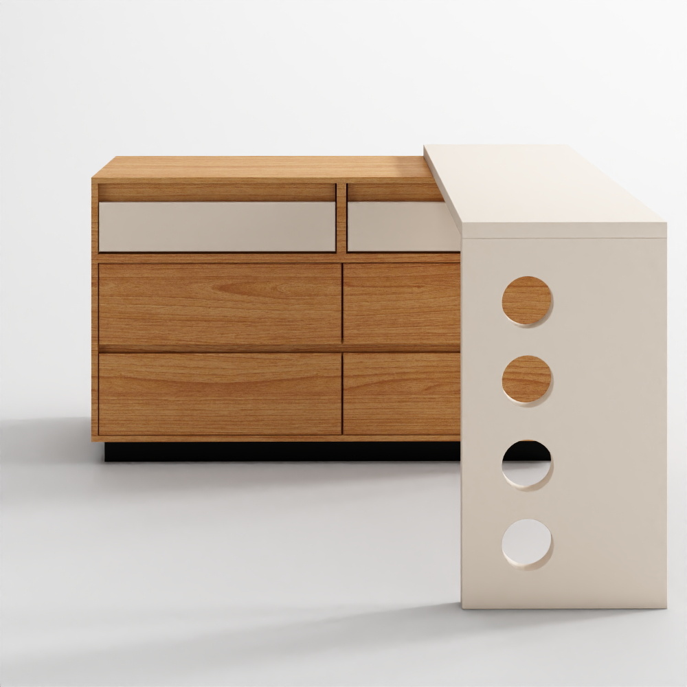 Bàn trang điểm kéo dài bằng gỗ cherry Woody Prime có tủ ngăn