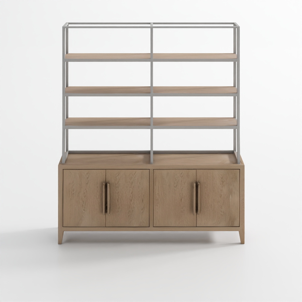 French Contemporary 4-Door Open Sideboard & Hutch