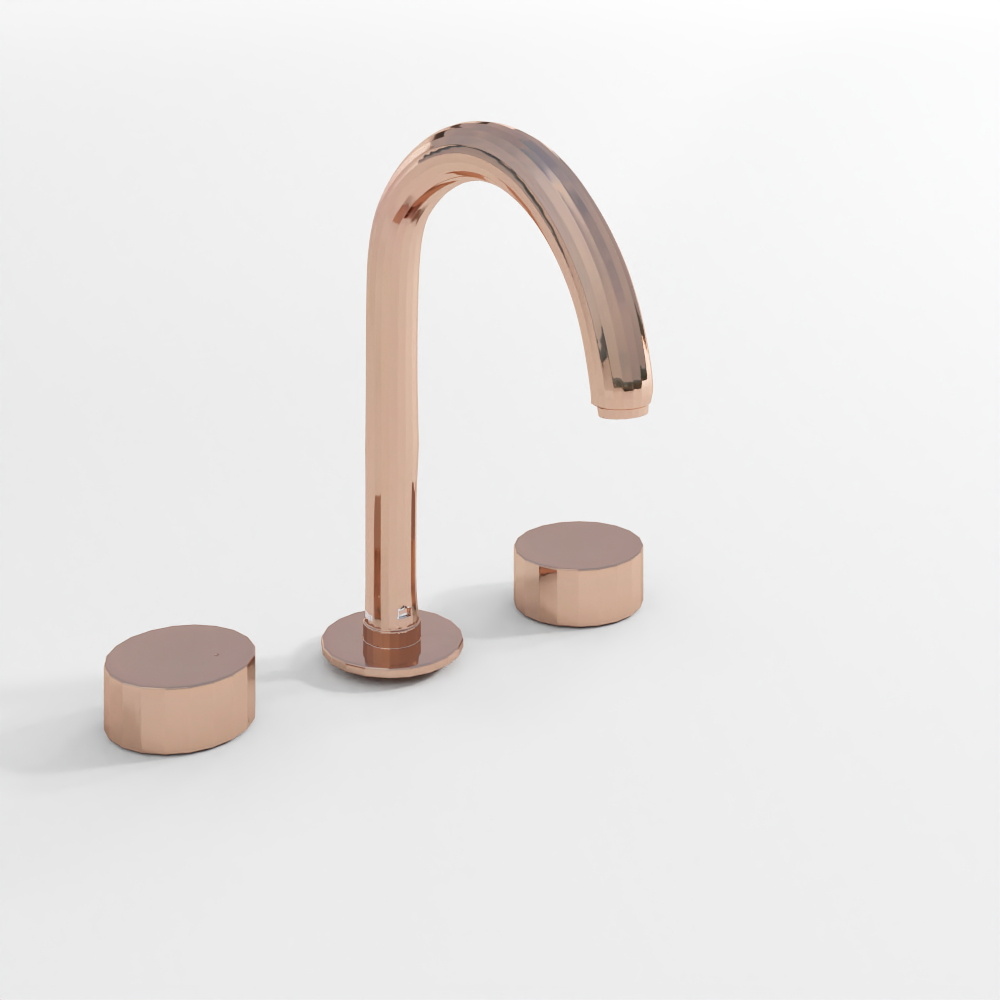 3-Hole Basin Mixer with Pipe Spout - Blush Gold PVD