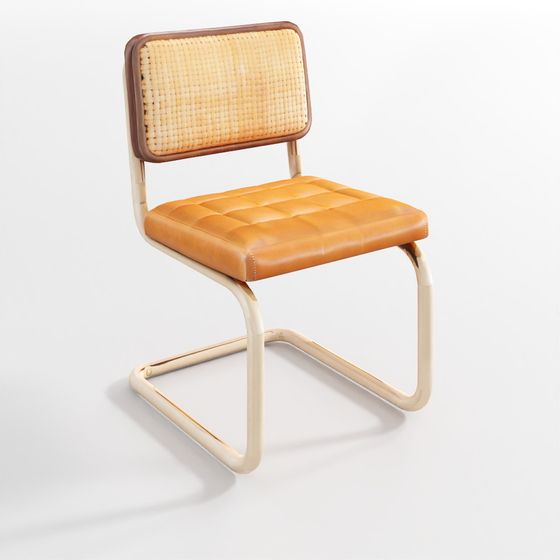Rattan Back Leather Seat Chair Mid-Century Modern 3D model