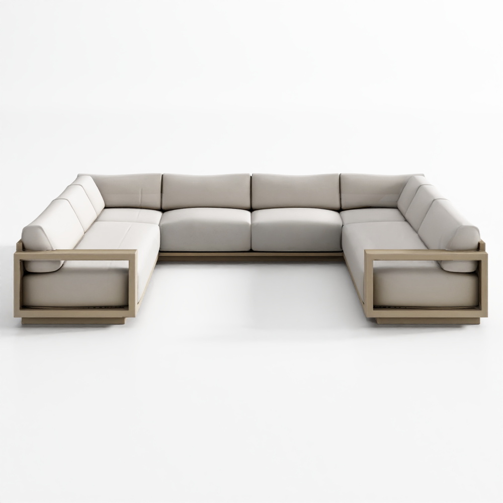 Mallorca Wood 5-Piece U-Shaped Outdoor Sectional Sofa with Ivory Cushions