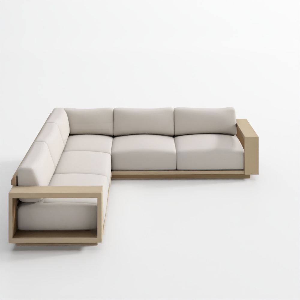 Mallorca Wood 3-Piece L-Shaped Outdoor Sectional Sofa with Ivory Cushions