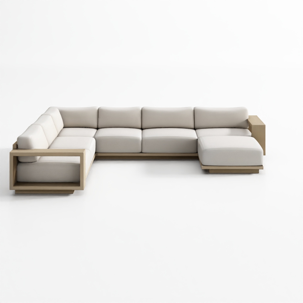 Bộ Sofa Góc Ngoài Trời 4 Món Mallorca Gỗ với Ghế Bành Bên Phải Hình Chữ U và Đệm Màu Ngà