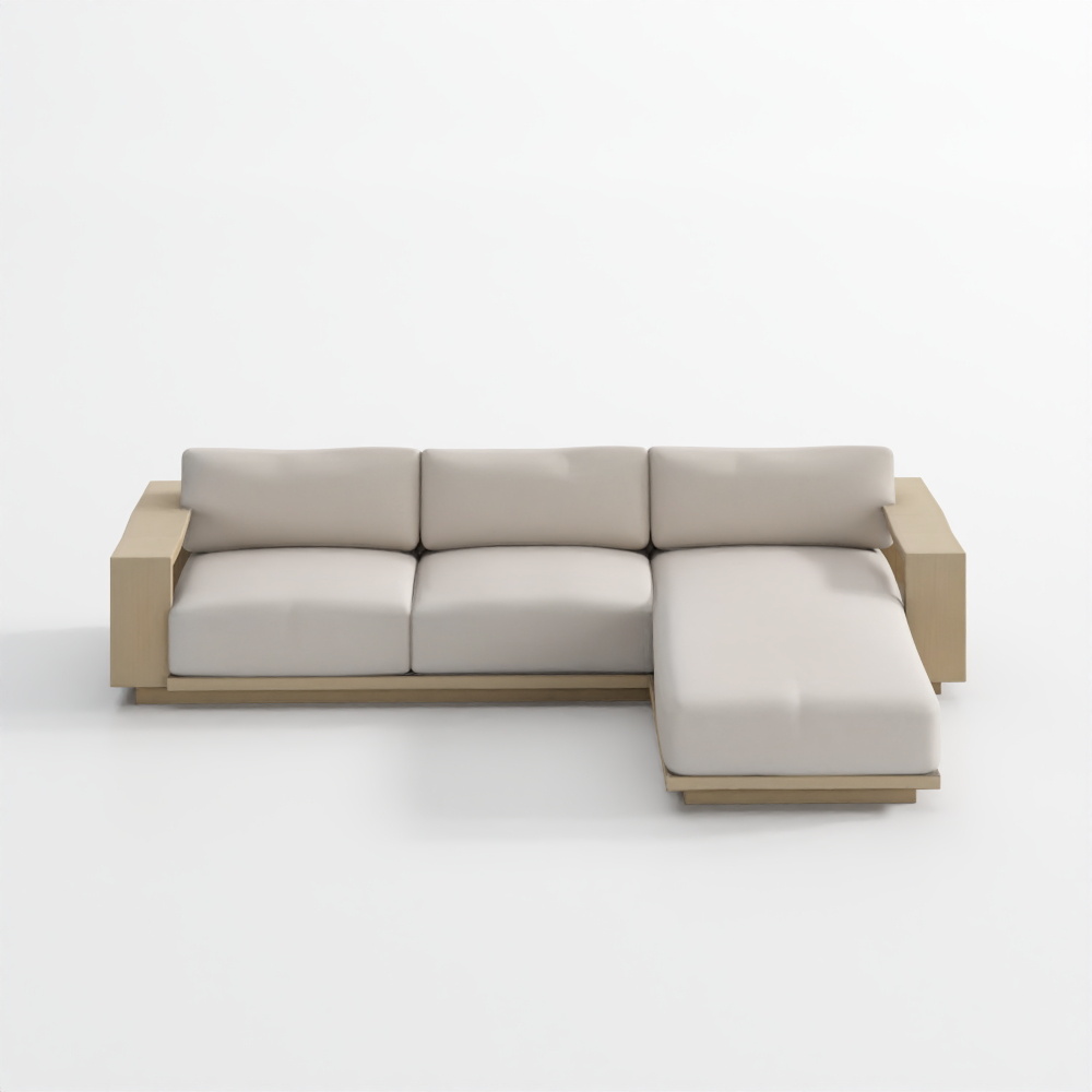 몰로카 우드 2인용 오른팔 체이스 야외 소파 아이보리 쿠션 포함