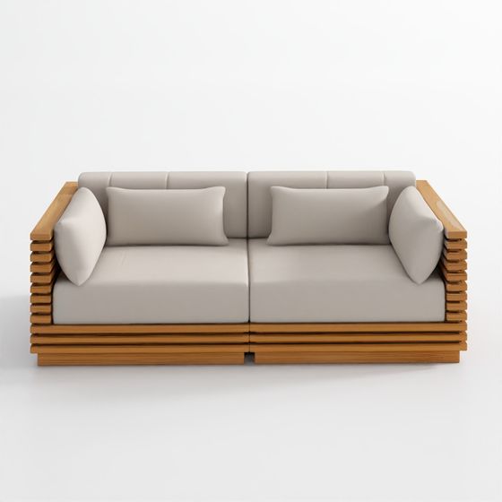 Batten 83 Natural Teak Outdoor Loveseat with Oat Cushions