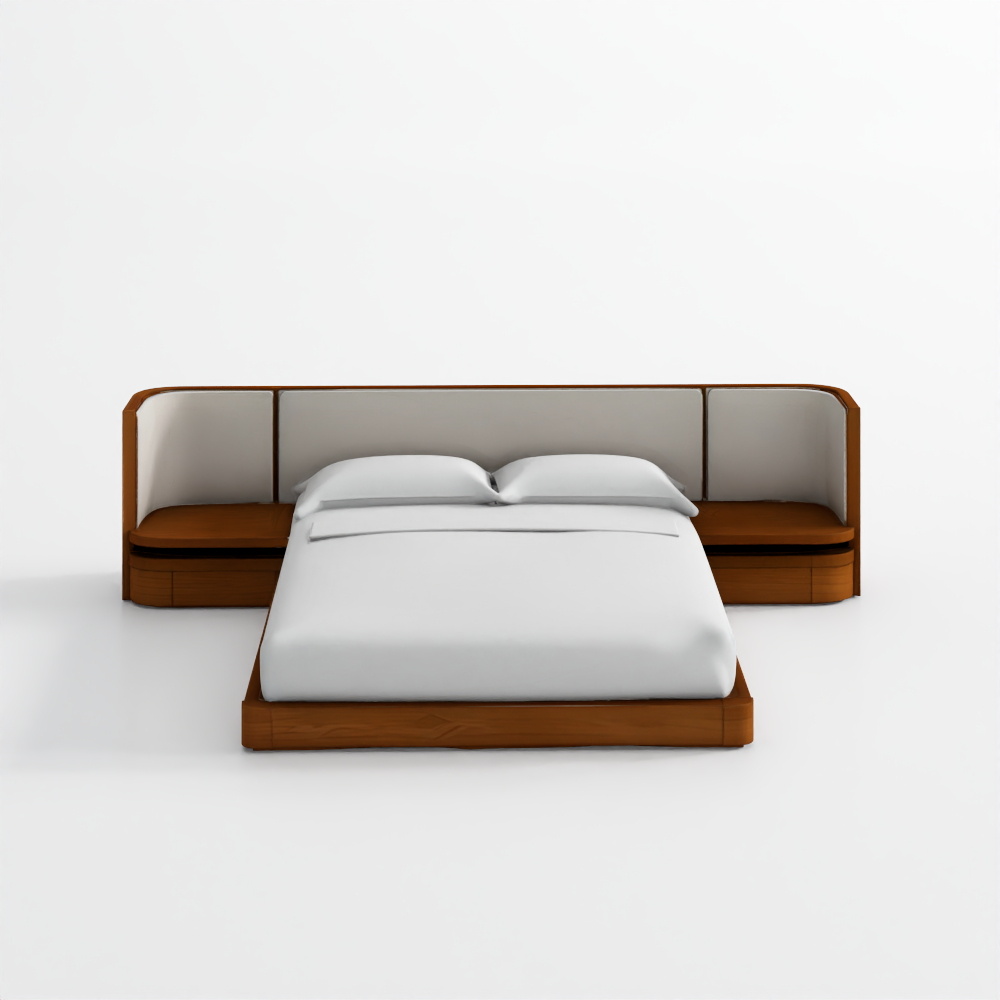 Milano Natural Walnut Wood Upholstered King Bed with Nightstands