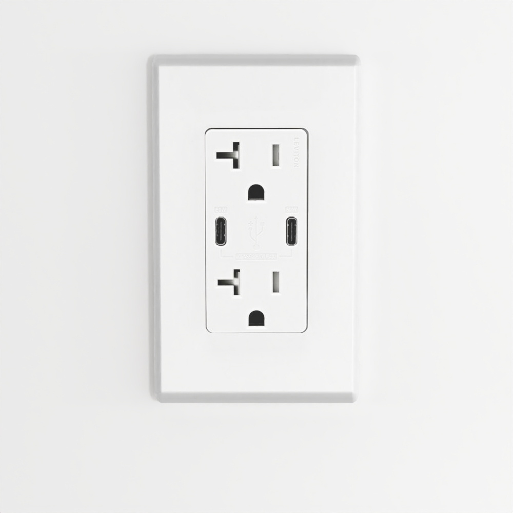 60W USB Dual Type A & Type-C Power Delivery Wall Outlet Charger with 20A Tamper-Resistant Outlet