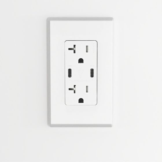 60W USB Dual Type A & Type-C Power Delivery Wall Outlet Charger with 20A Tamper-Resistant Outlet