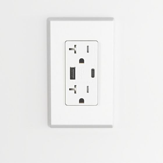60W USB Dual Type-C & C Power Delivery Wall Outlet Charger with 20A Tamper-Resistant Outlet