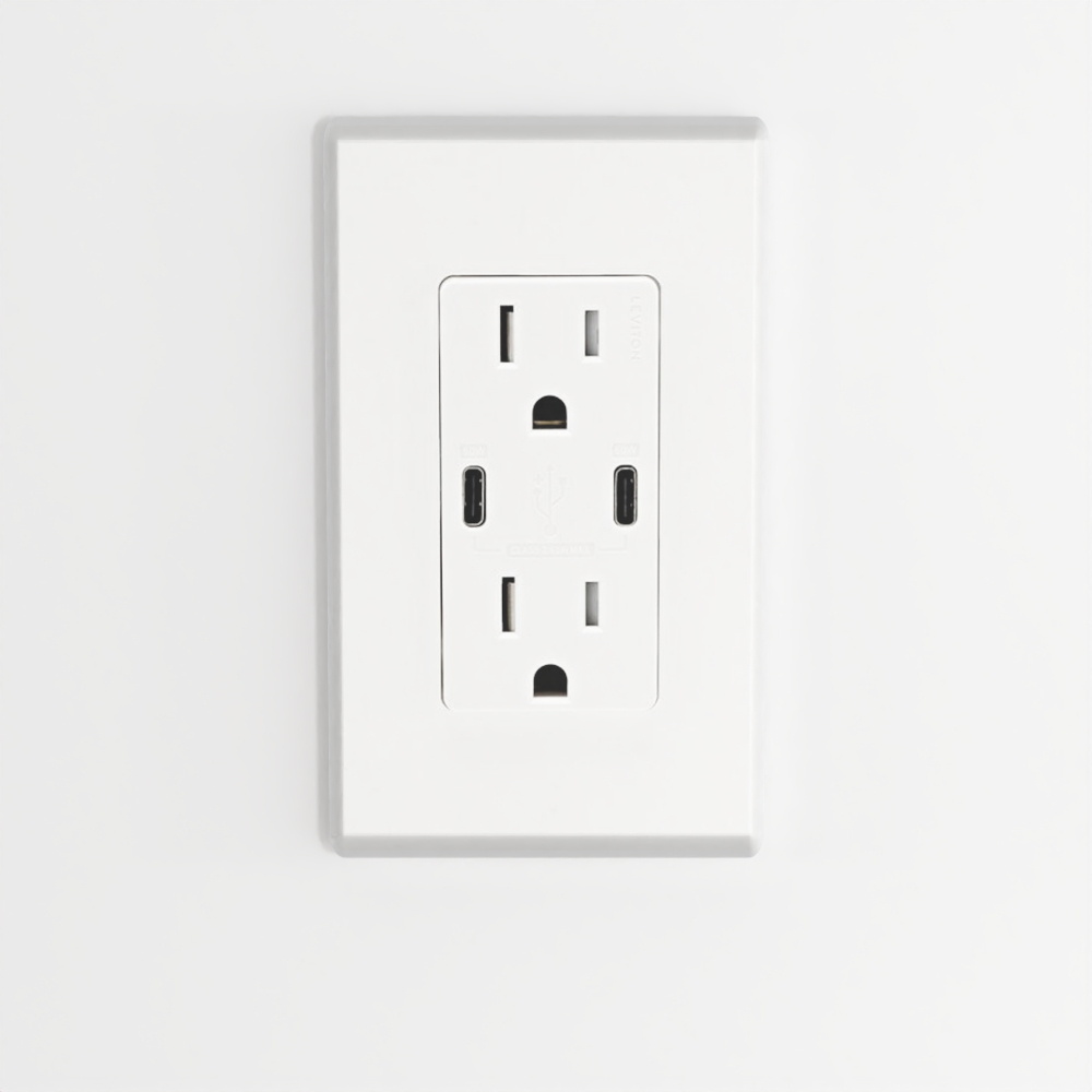 USB Dual Type-C & C Power Delivery Wall Outlet Charger with 15A Tamper-Resistant Outlet
