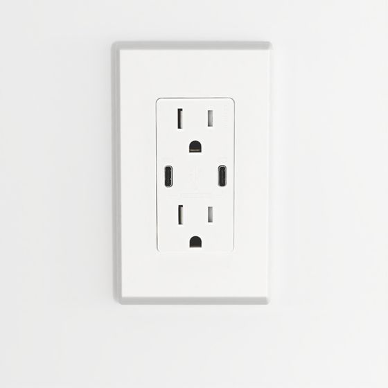USB Dual Type-C & C Power Delivery Wall Outlet Charger with 15A Tamper-Resistant Outlet