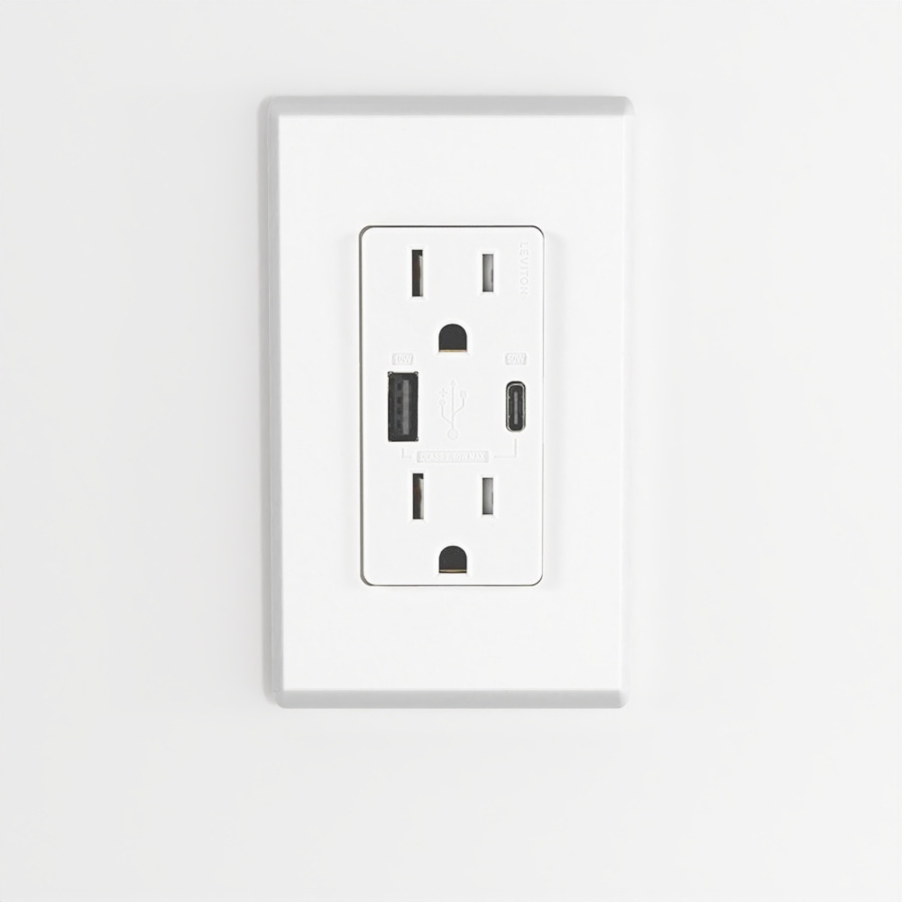 60W USB Dual Type A&Type-C Power Delivery Wall Outlet Charger with 15A Tamper-Resistant Outlet