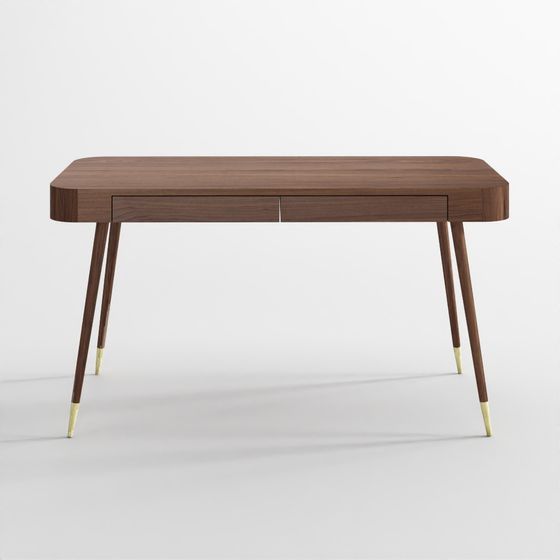 Desk with Walnut Wood and Gold Metal, Vinyl by NV GALLERY