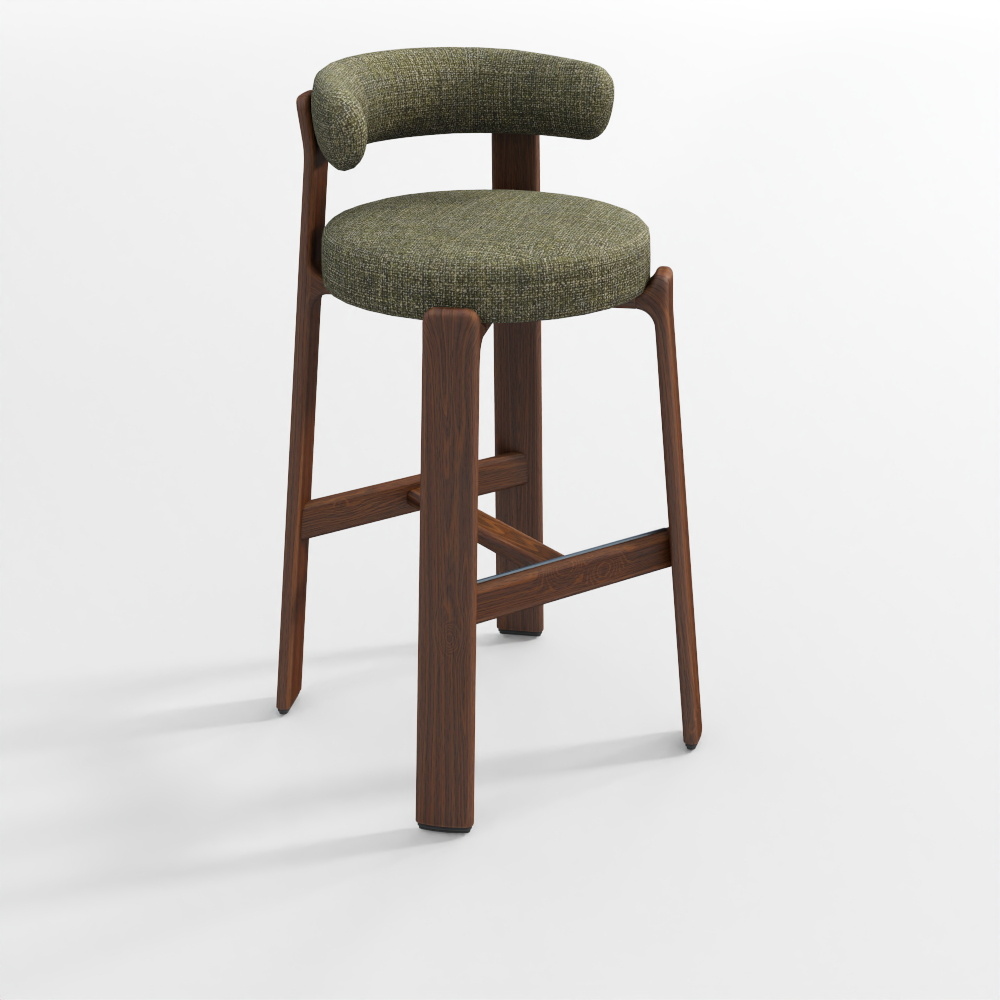 Granite Stool in Green, Walnut Finish