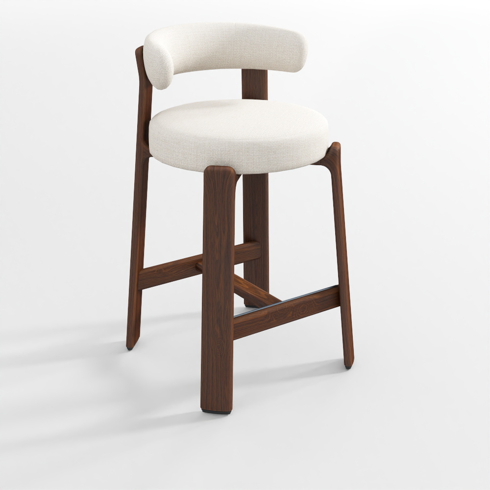 Granite Stool in Beige, Walnut Finish