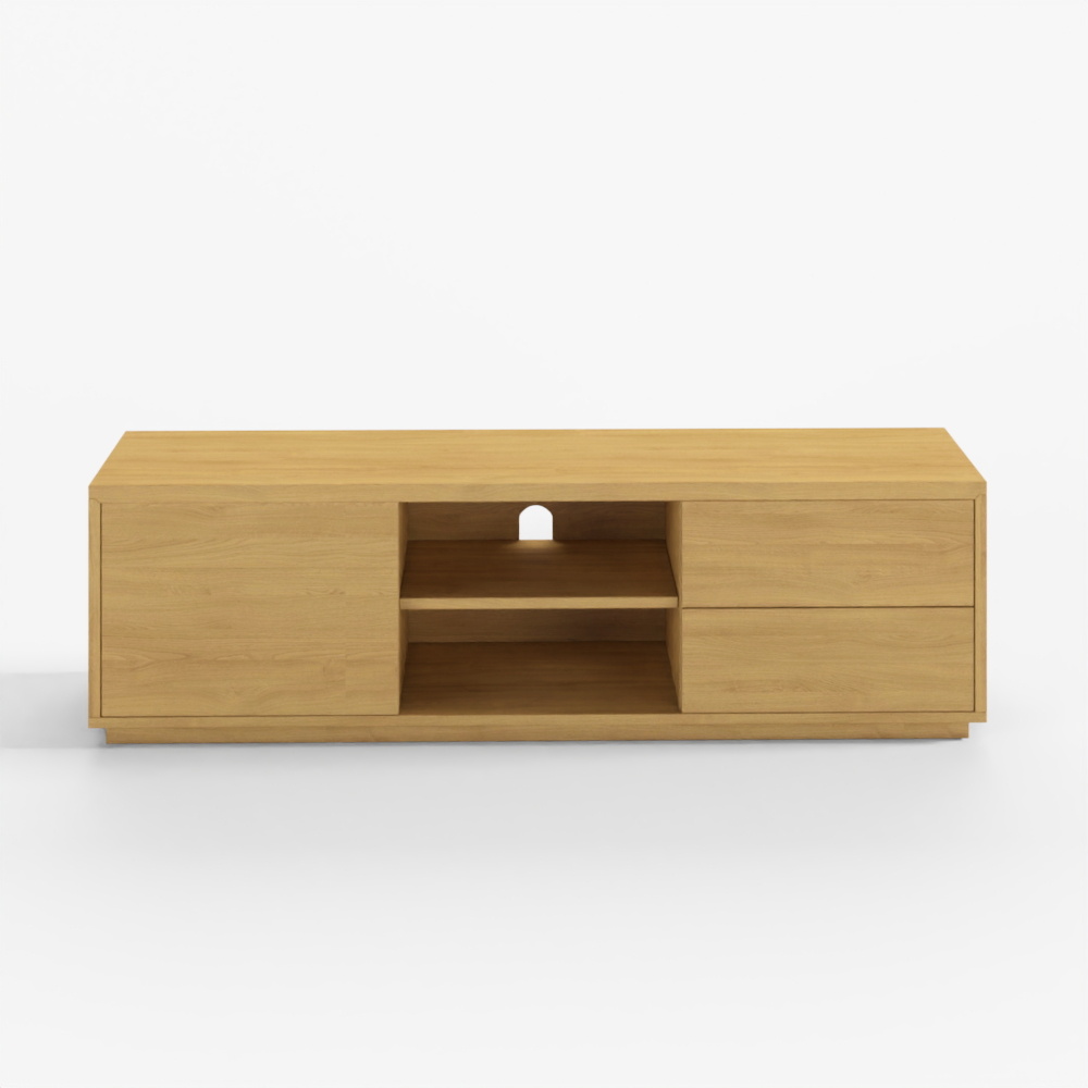 Abilen Single Door TV Stand in Oak Wood Veneer with 2 Drawers