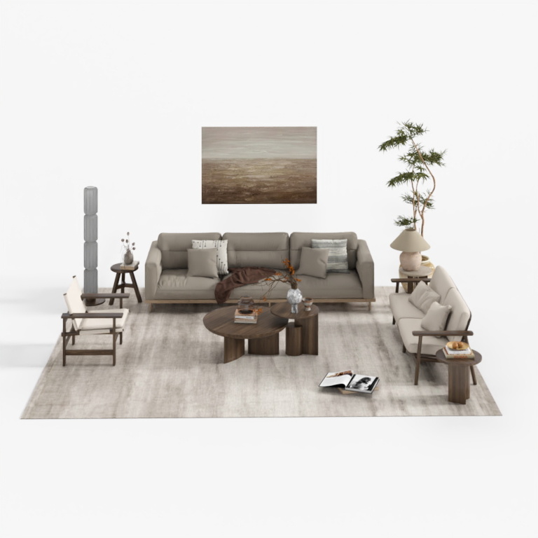 Wabi-Sabi Mid-Century Multi-Seat Sofa Set