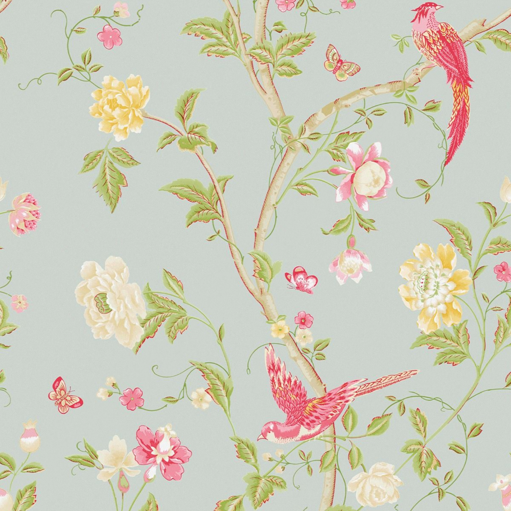 Larger Laura Summer Palace Wallpaper Duck Egg