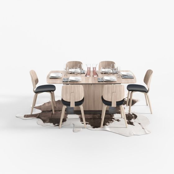 Leather Carpet Dining Table and Chairs 3D model