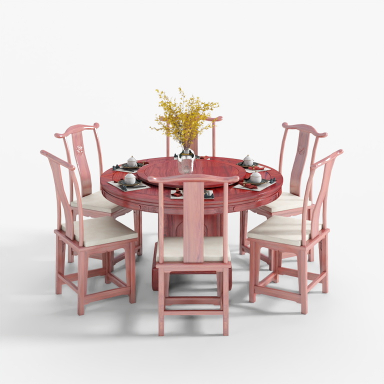 Mastercraft Hongmu Dining Table 201 Harmony Round Table with Official Hat Dining Chairs