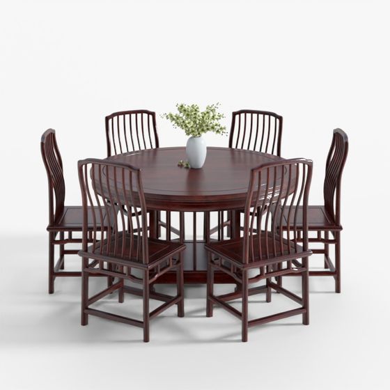 Dining Table Set 3D Model in Brown for Contemporary Spaces