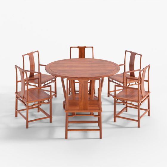 Dining Table Set 3D Model in Brown