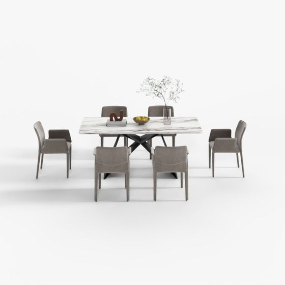 Stylish Black Dining Table Set 3D Model for Modern Dining
