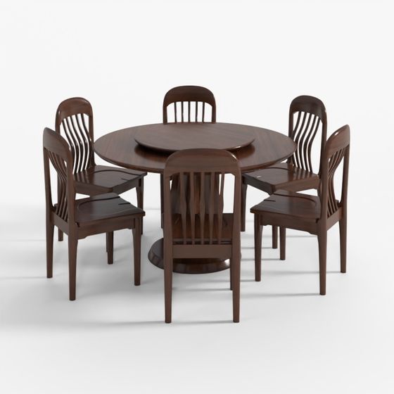 Brown Dining Table Set 3D Model for Dining Rooms
