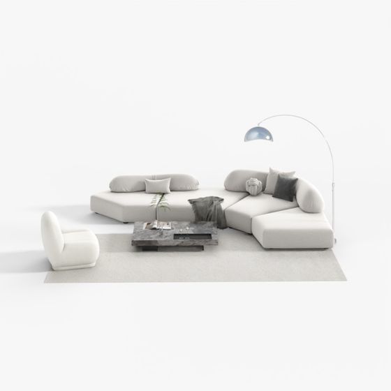 Italian Minimalist Curved Multi-Seat Sofa