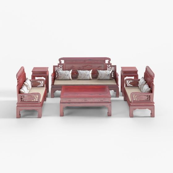 Exquisite Red Wood Landscape Sofa B Six Piece Set (2.2.3)