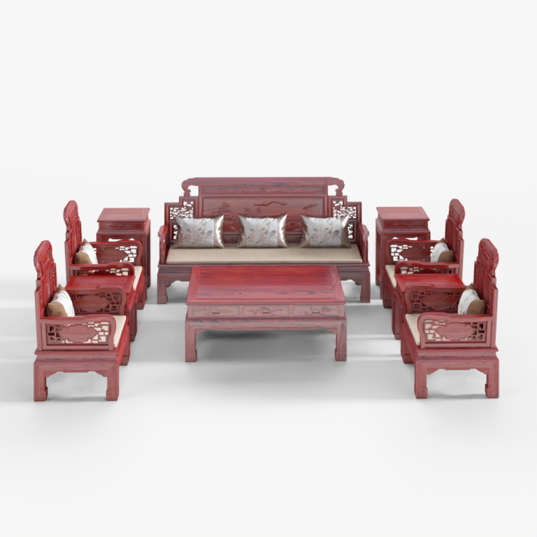 Sofa phong cảnh gỗ đỏ tinh xảo - Bộ mười