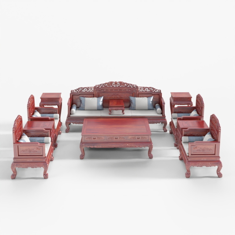 Exquisite Red Wood - Double Lions Prosperity Set