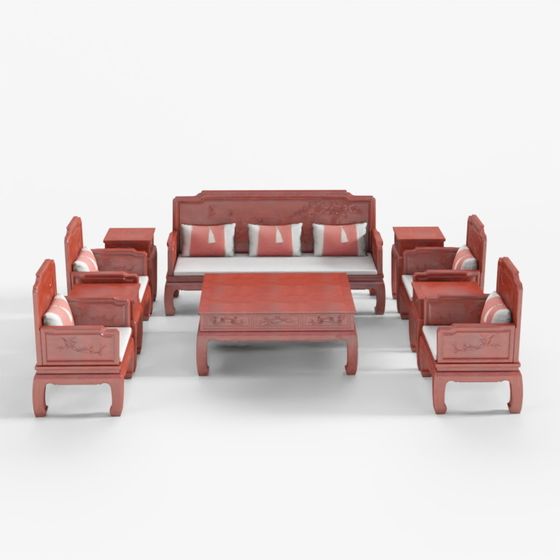 Exquisite Mahogany - Spring Plum Blossom Sofa Ten-Piece Set