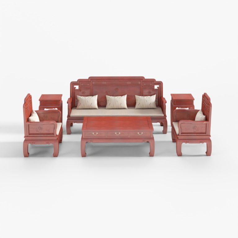 Sofa gỗ đỏ tinh xảo - "Trăm năm hạnh phúc" bộ 6 món (1.1.3)