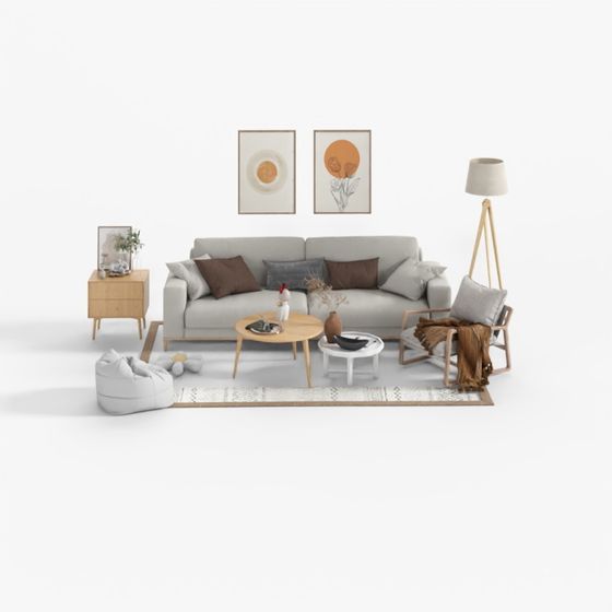 Cream-Style Living & Dining Room Multi-Seat Sofa Set